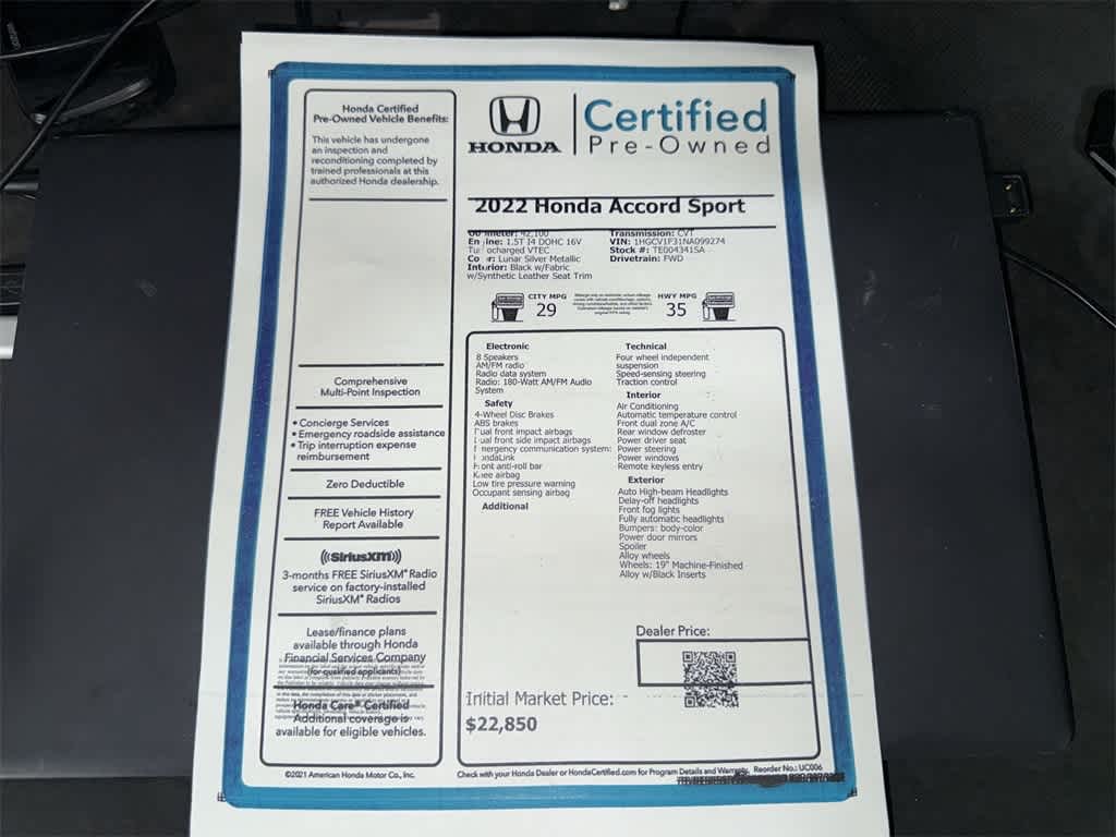 2022 Honda Accord Sport