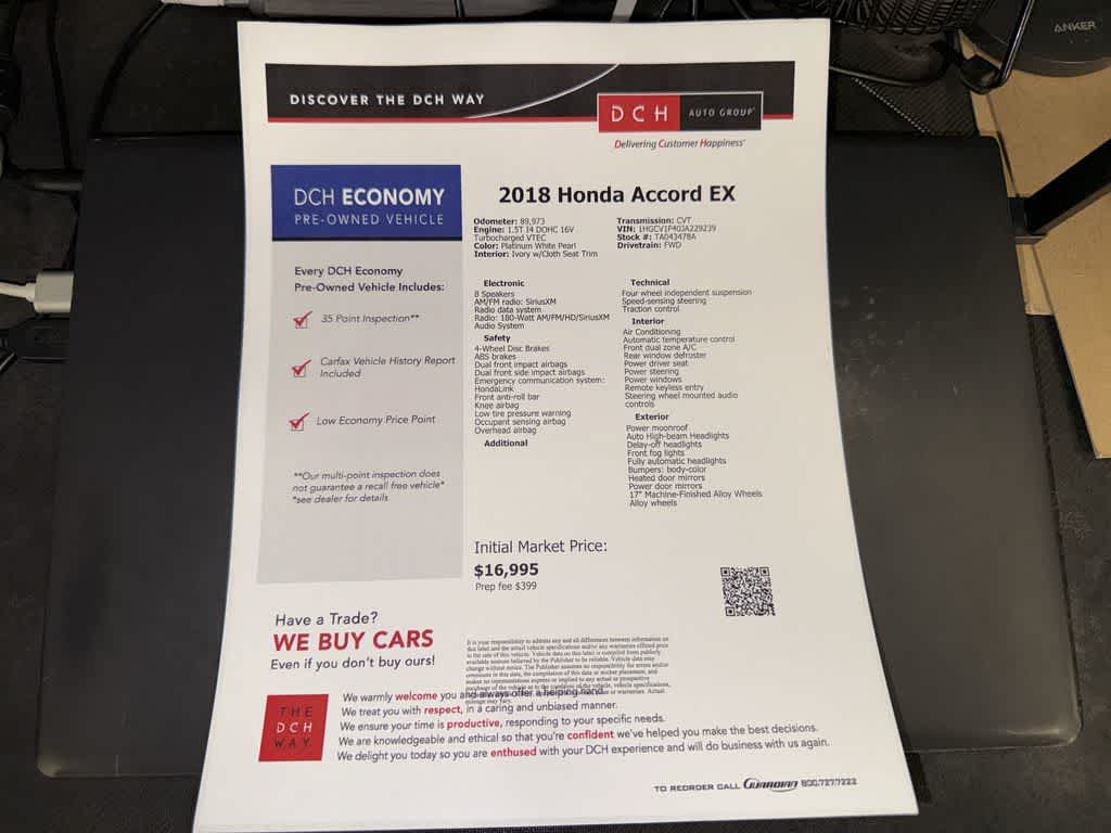 2018 Honda Accord Sedan EX 1.5T