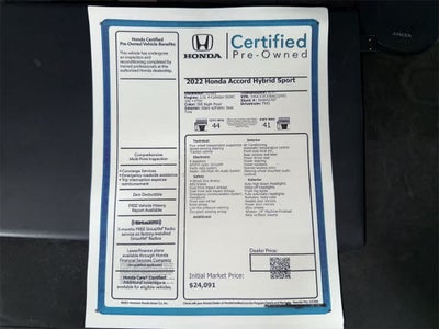 2022 Honda Accord Hybrid Sport