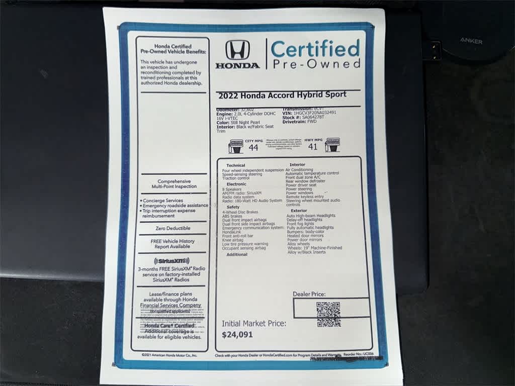 2022 Honda Accord Hybrid Sport