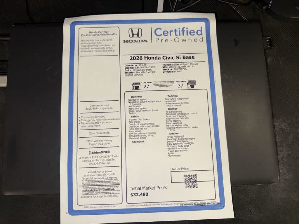 2026 Honda Civic Si Manual