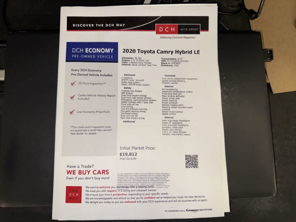 2020 Toyota Camry Hybrid LE