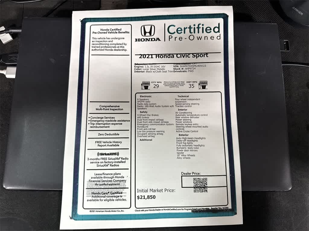 2021 Honda Civic Hatchback Sport